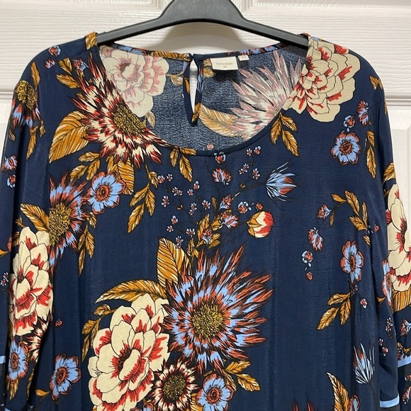Cream | Floral | Print | Navy |Scoop Neck |3/4 Sleeve |Blouse |Size 42 EUR/10-12 - Picture 3 of 15